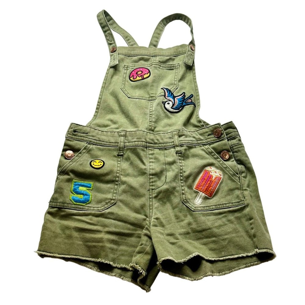 CAT & JACK Girls Overall Shorts with embroidered patches Size L